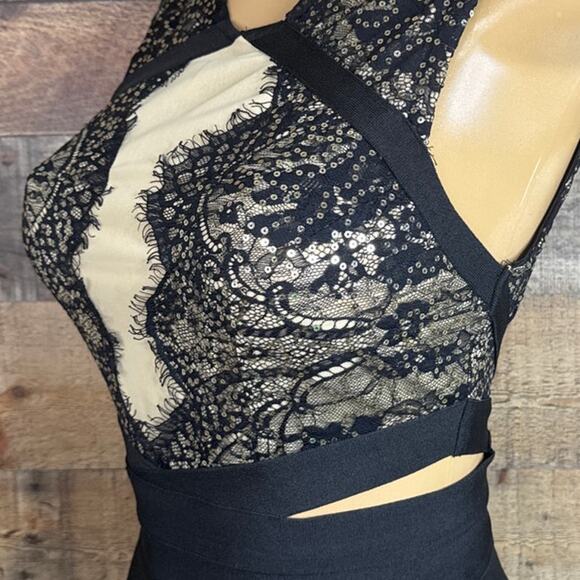 WOW Couture Black Eyelash Lace Cutout Bandage Dress Size Medium NWT - Picture 3 of 10